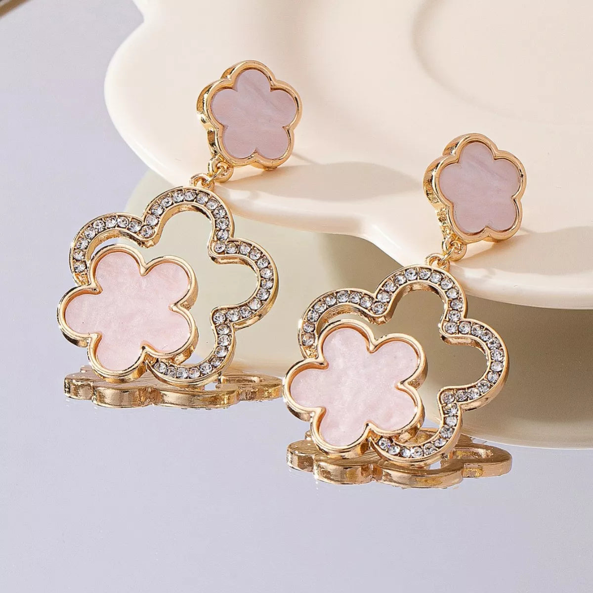 Lucky Clover Dangle Earrings with Rhinestone Accents - cas7m