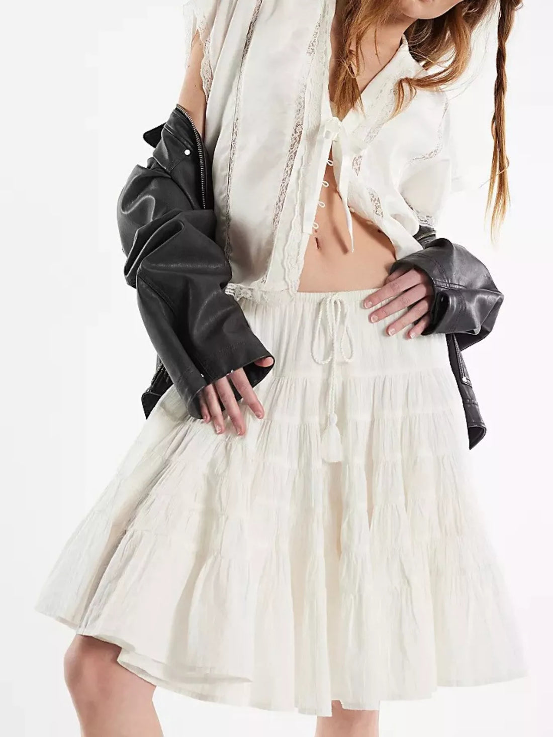 Tiered Drawstring Mini Skirt - cas7m