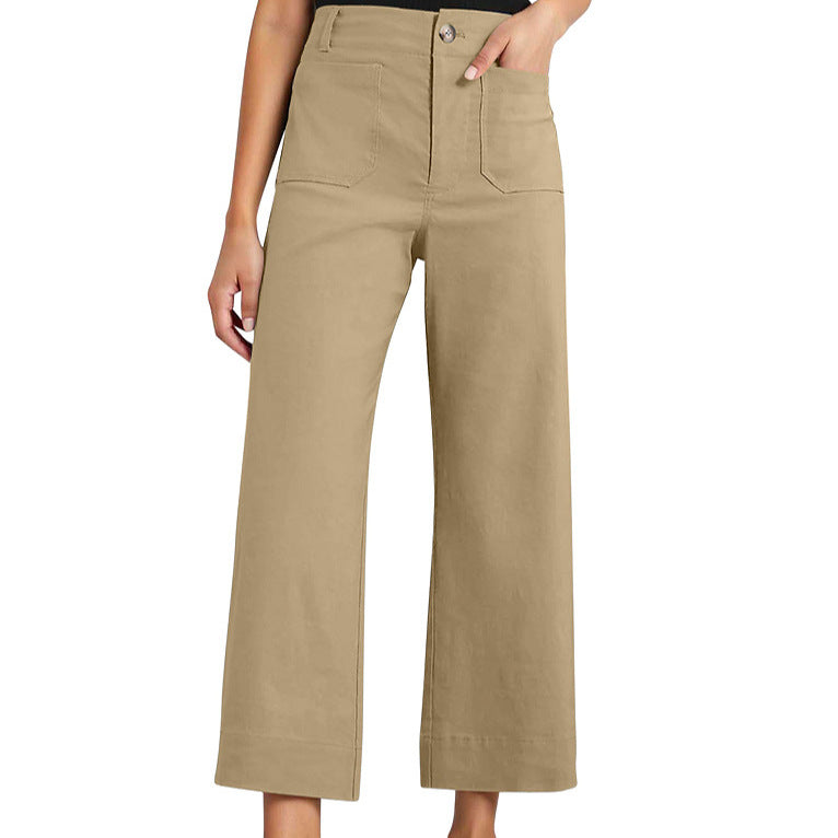 High Waist Slimming Casual Women's Cropped Wide-leg Pants - cas7m