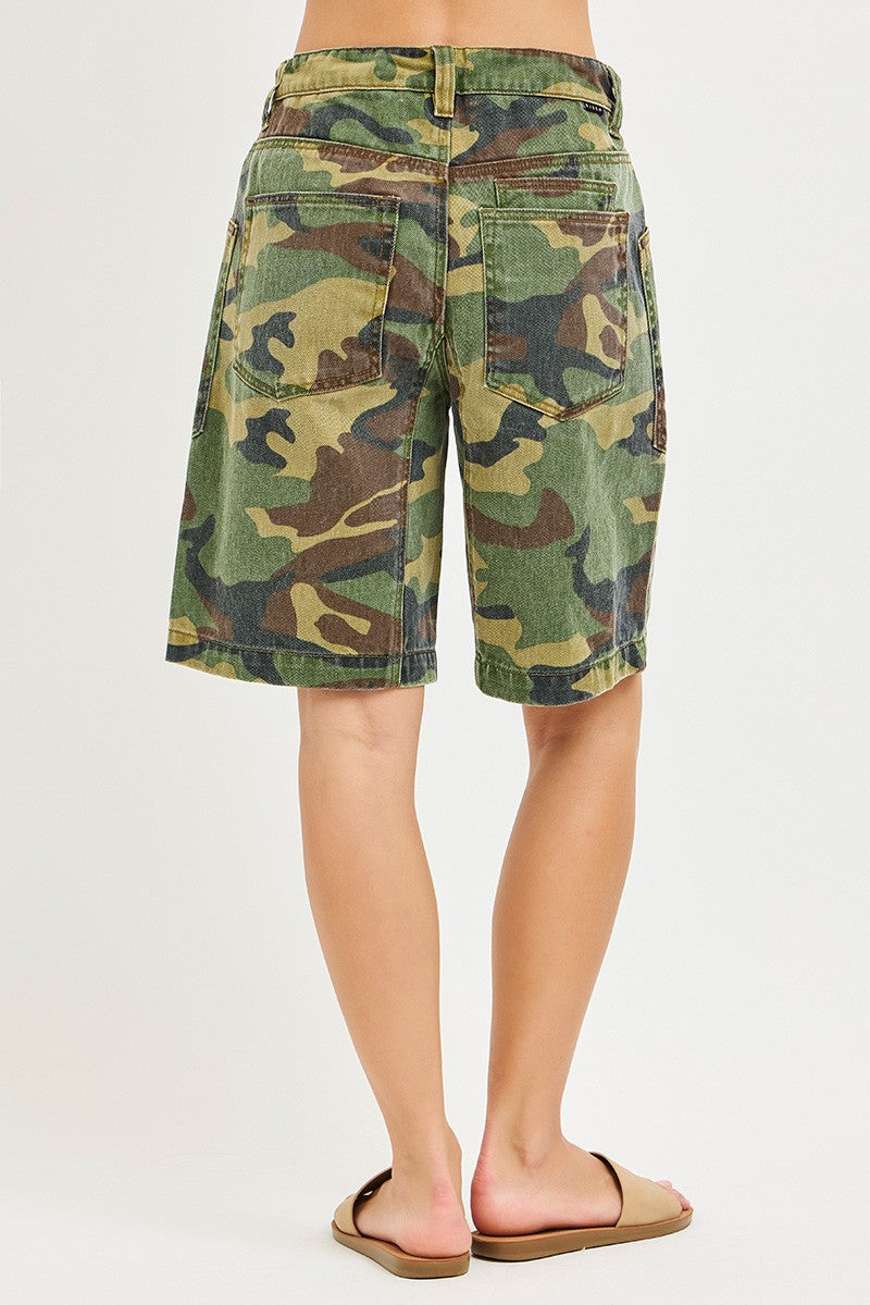 RISEN Camo Print Slouchy Jorts with Eyelet Drawstring - cas7m