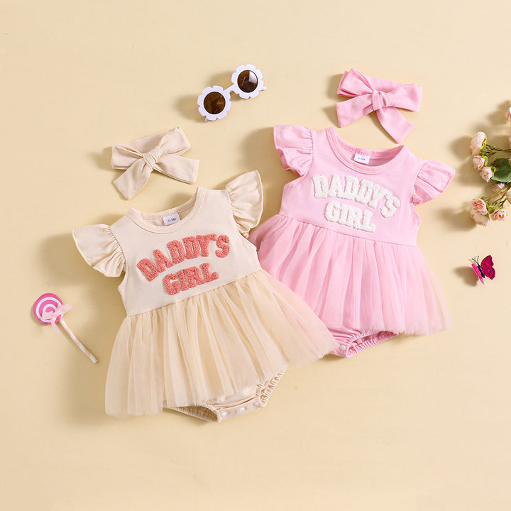 Sweet Flounced Sleeve Fluffy Mesh Dress Two-piece Set - cas7m