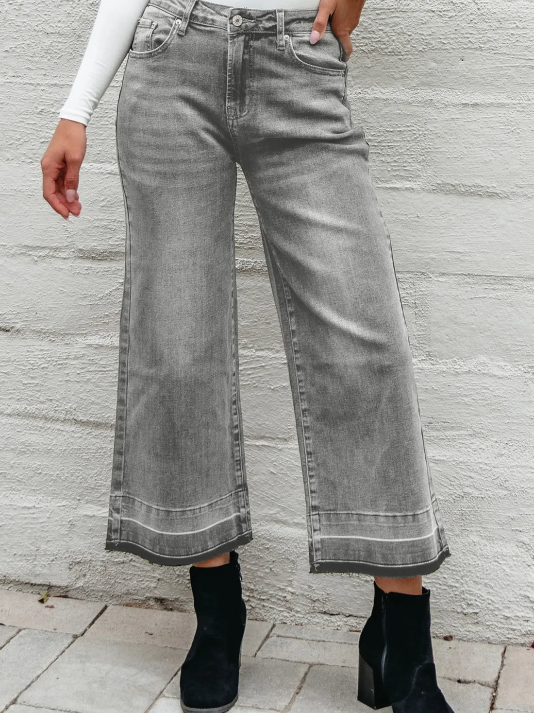 High Waist Wide Leg Washed Jeans - cas7m
