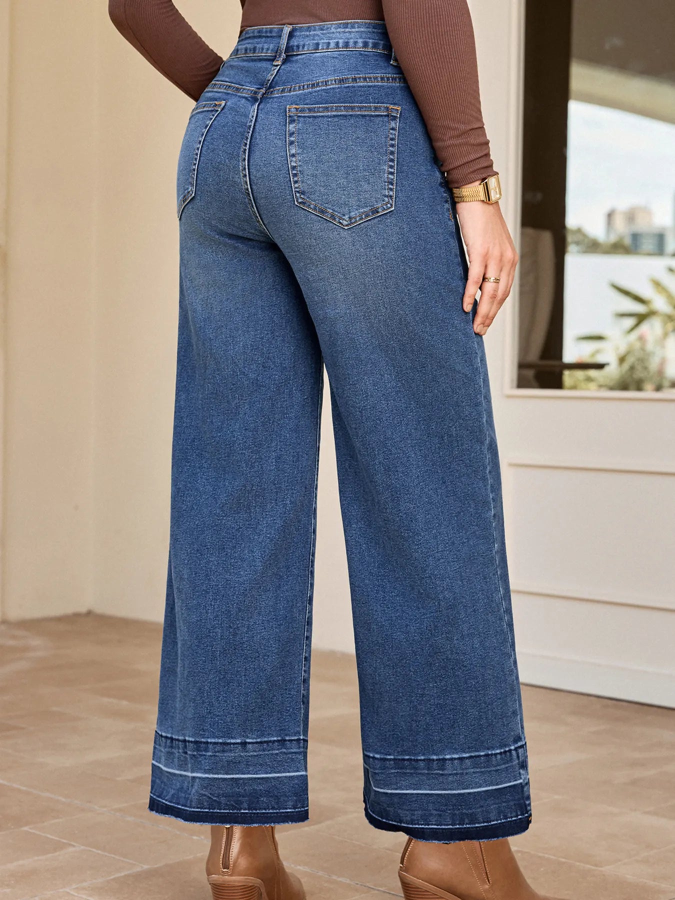 High Waist Wide Leg Washed Jeans - cas7m
