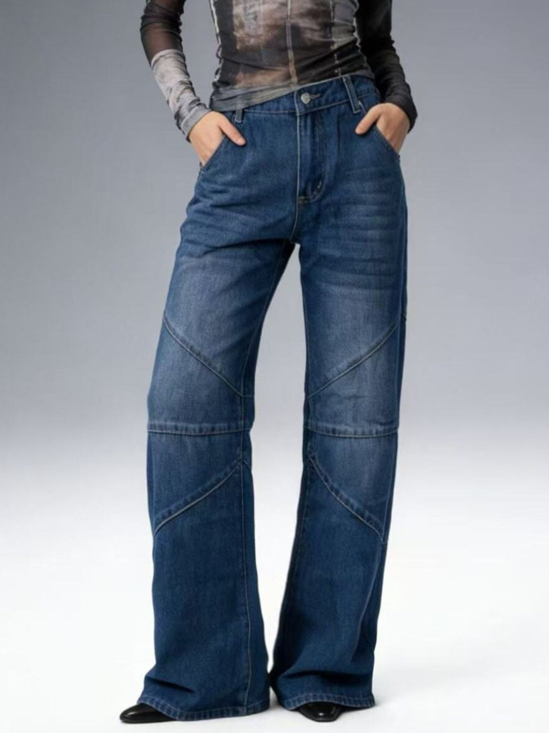 Vintage Wash Wide Leg Jeans - cas7m