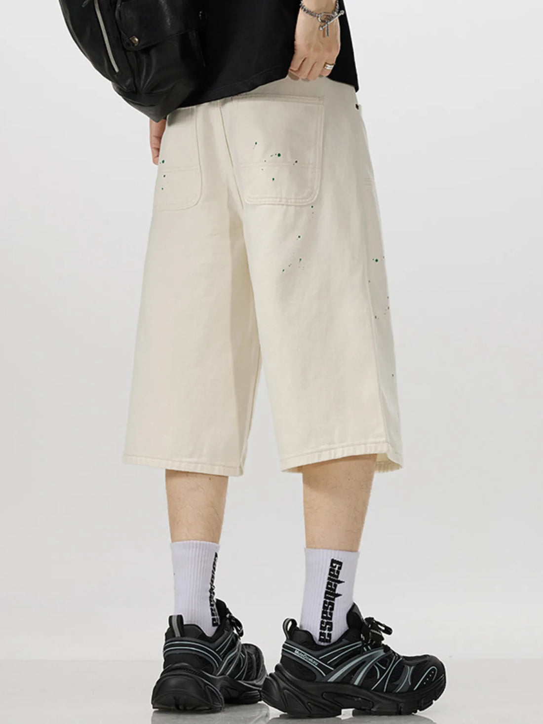 Men's Loose-Fit Splatter-Paint Denim Capris - cas7m