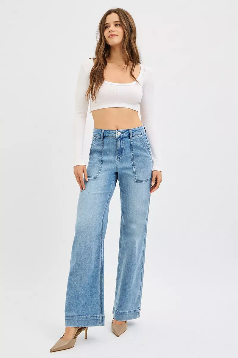 RISEN Full Size High Rise Straight Leg Jeans with Front Pockets Plus Size - cas7m