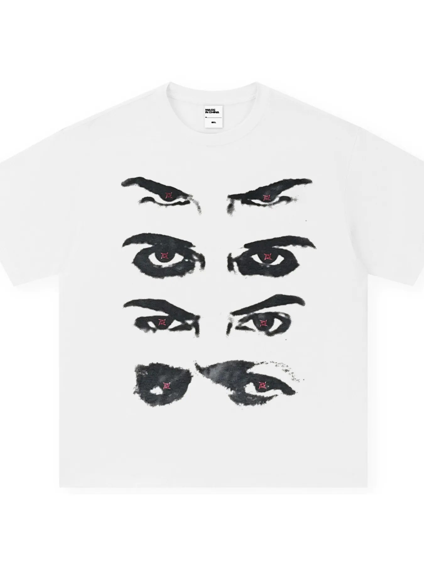 Men's Oversized Eyes Graphic Round Neck T-Shirt - cas7m