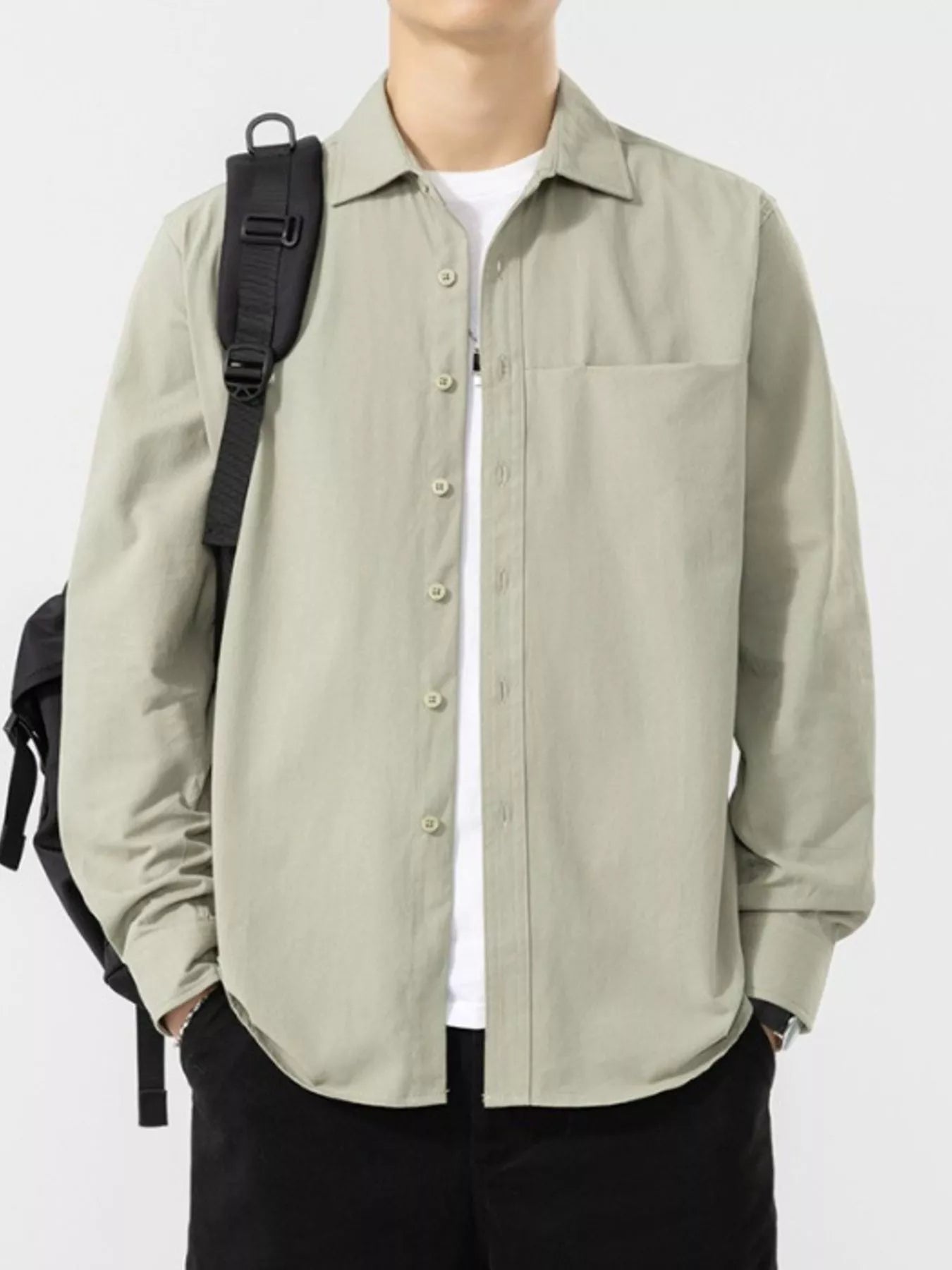 Men's Plus Size Button Up Long Sleeve Shirt - cas7m