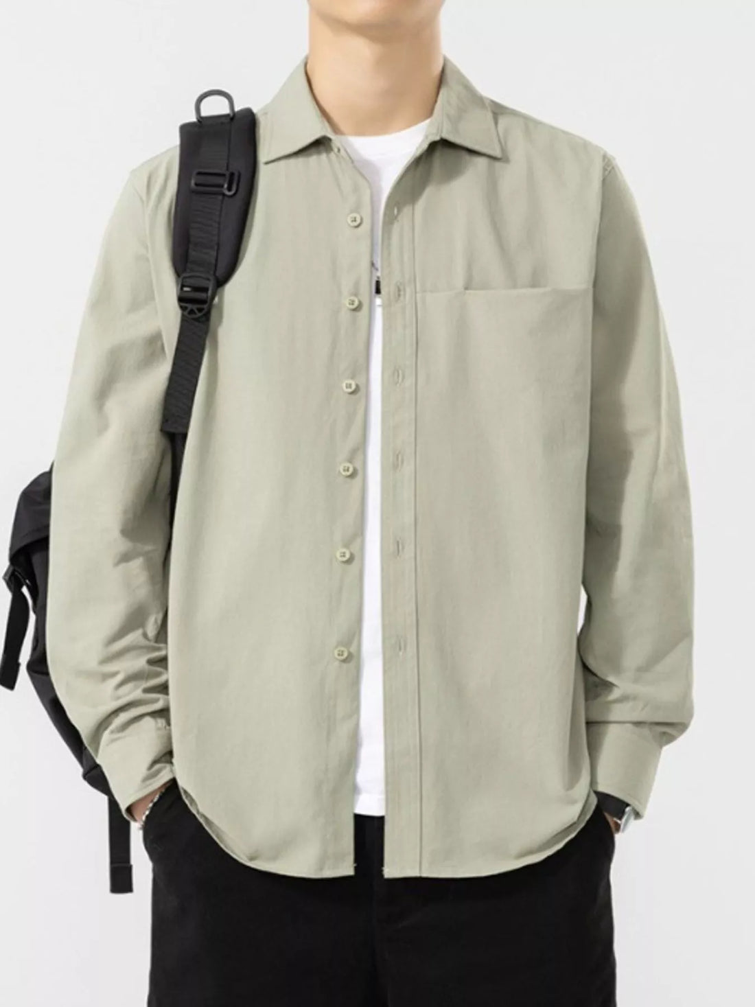 Men's Plus Size Button Up Long Sleeve Shirt - cas7m