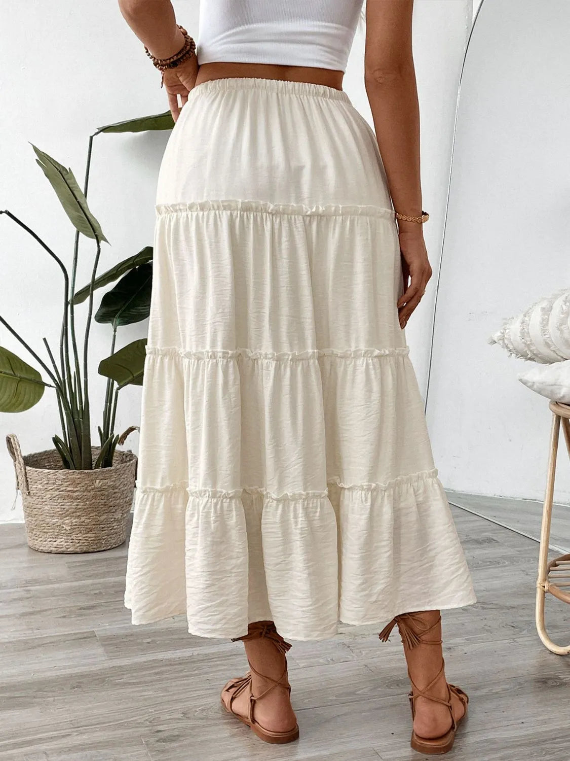 Drawstring Frill Tiered Skirt - cas7m