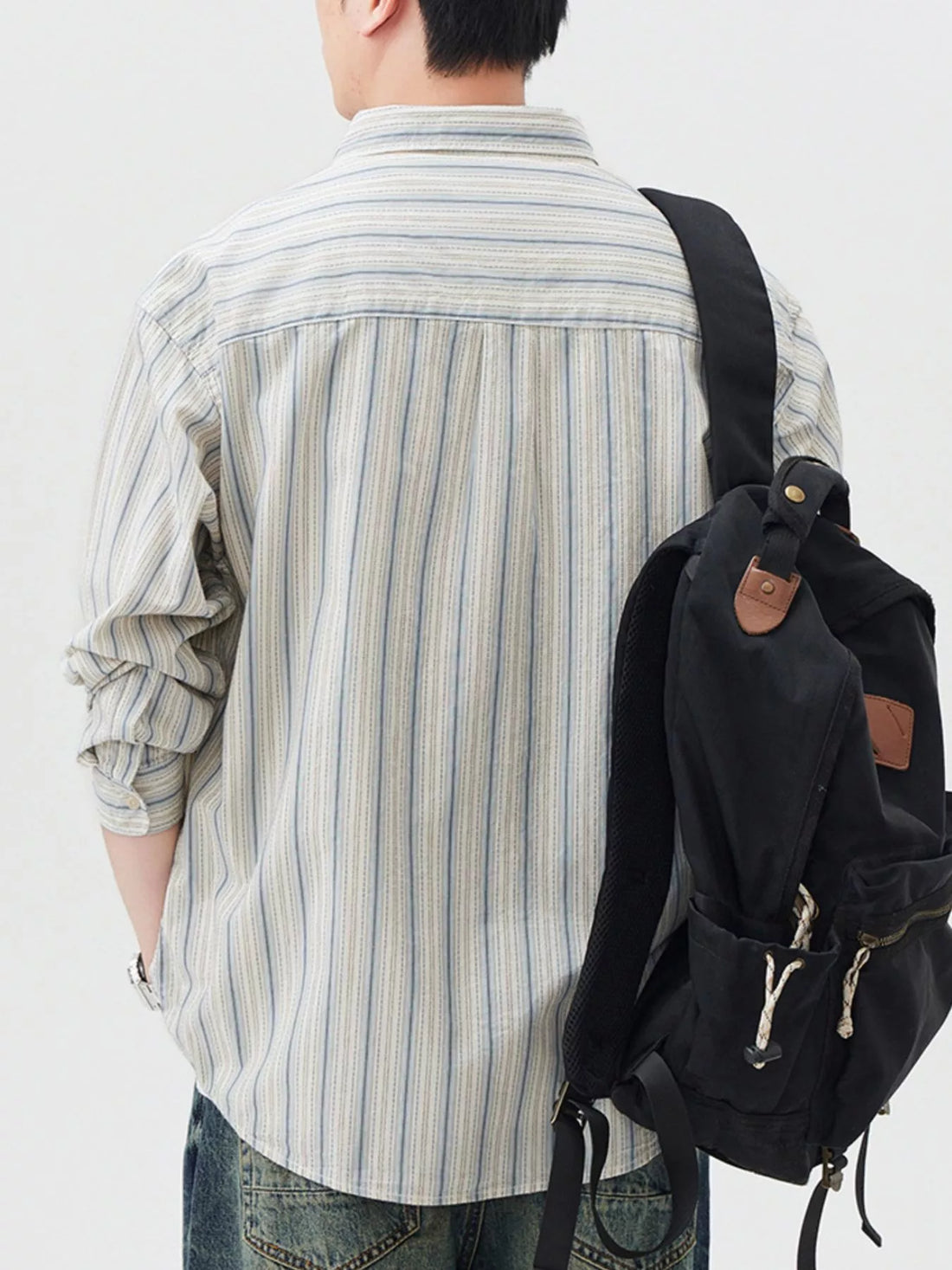 Men's Striped Button Up Long Sleeve Shirt - cas7m