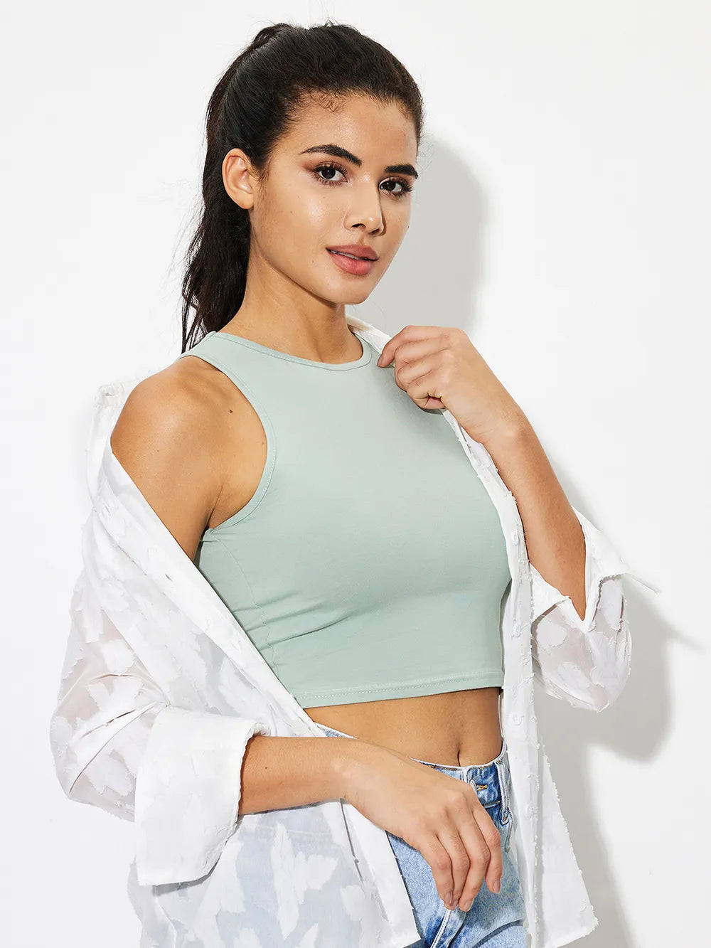 Round Neck Cropped Tank - cas7m