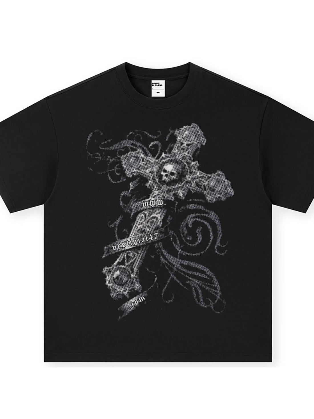 Men's Skull Cross Graphic Oversized T-Shirt - cas7m