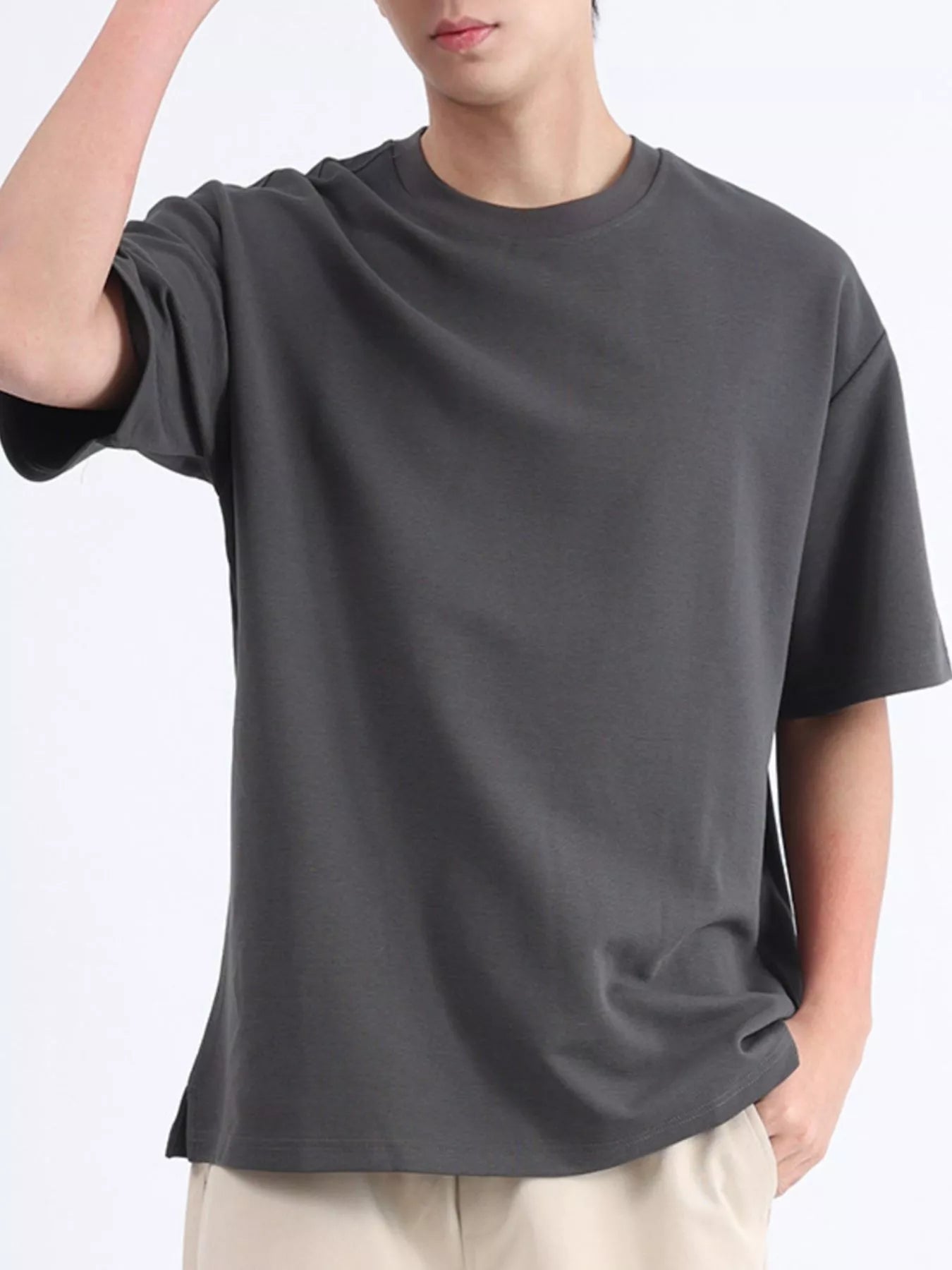 Men's Plus Size Solid Color Round Neck T-Shirt - cas7m
