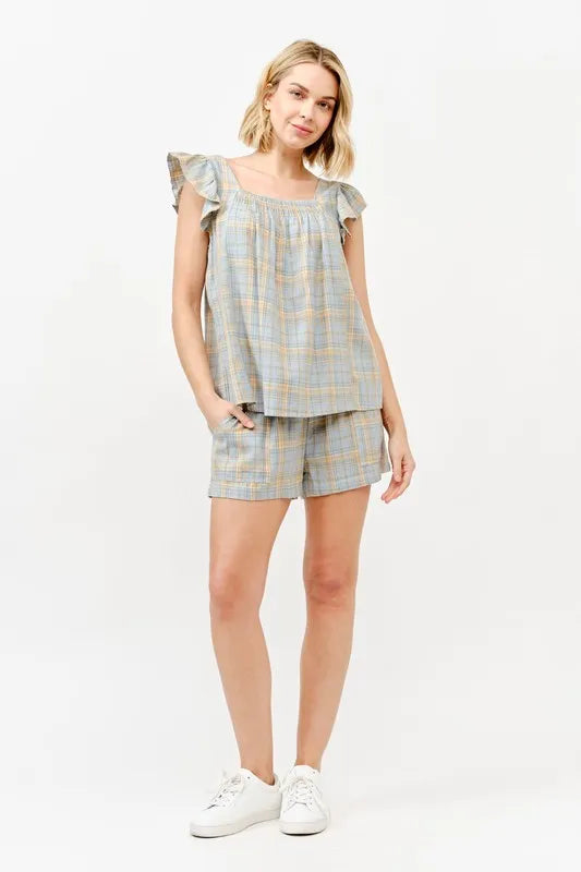 And The Why Plaid Print Smocked Detail Casual Shorts - cas7m