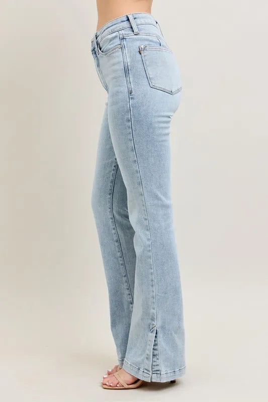 Judy Blue Full Size Tummy Control Vintage Wash Side Slit Slim Boot Jeans Plus Size - cas7m