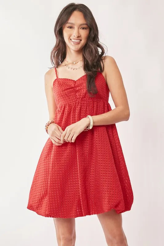 Davi & Dani Textured Sweetheart Neckline Bubble Hem Dress - cas7m