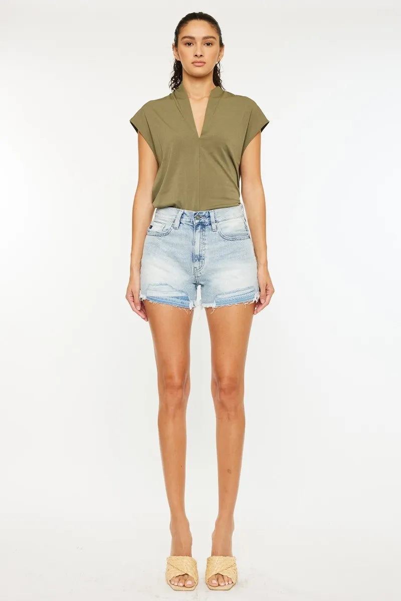 Kancan High Rise Raw Hem Denim Shorts - cas7m
