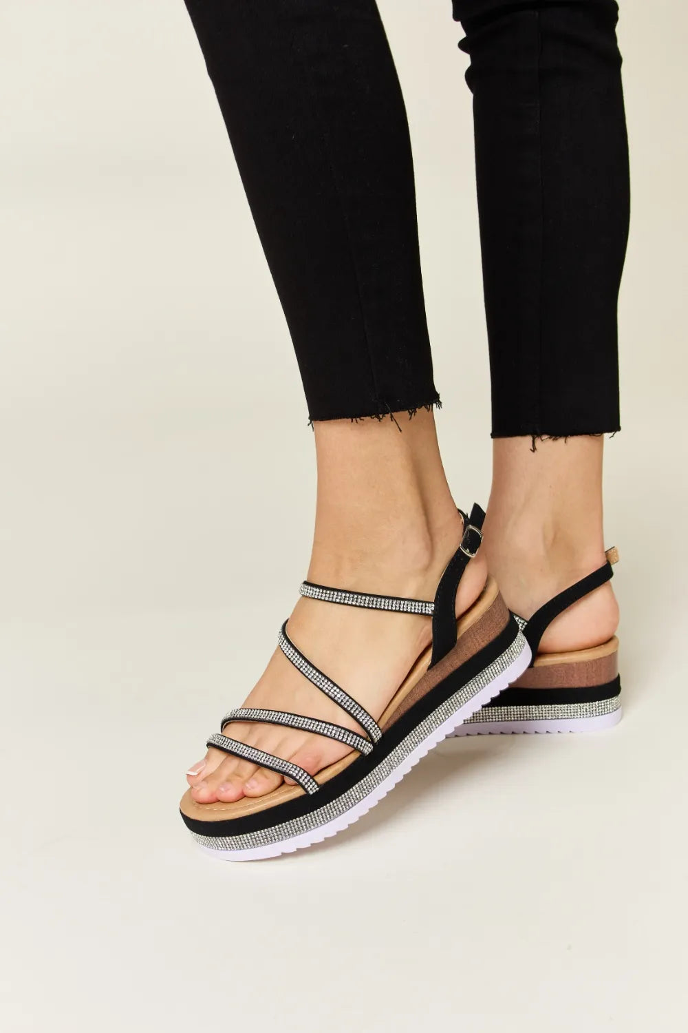 Forever Link Rhinestone Strappy Wedge Sandals - cas7m