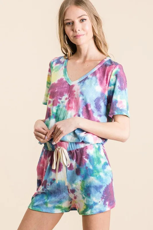 BiBi Tie Dye French Terry Casual Shorts - cas7m