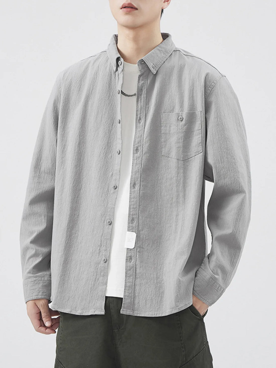 Men's Plus Size Button Up Long Sleeve Shirt - cas7m