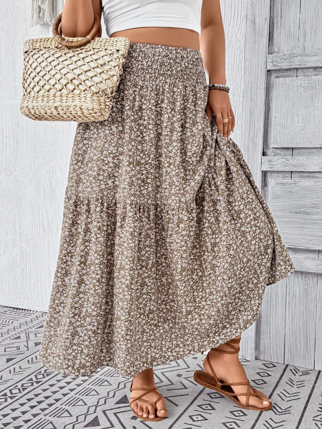 Plus Size Floral Print Tiered Skirt - cas7m