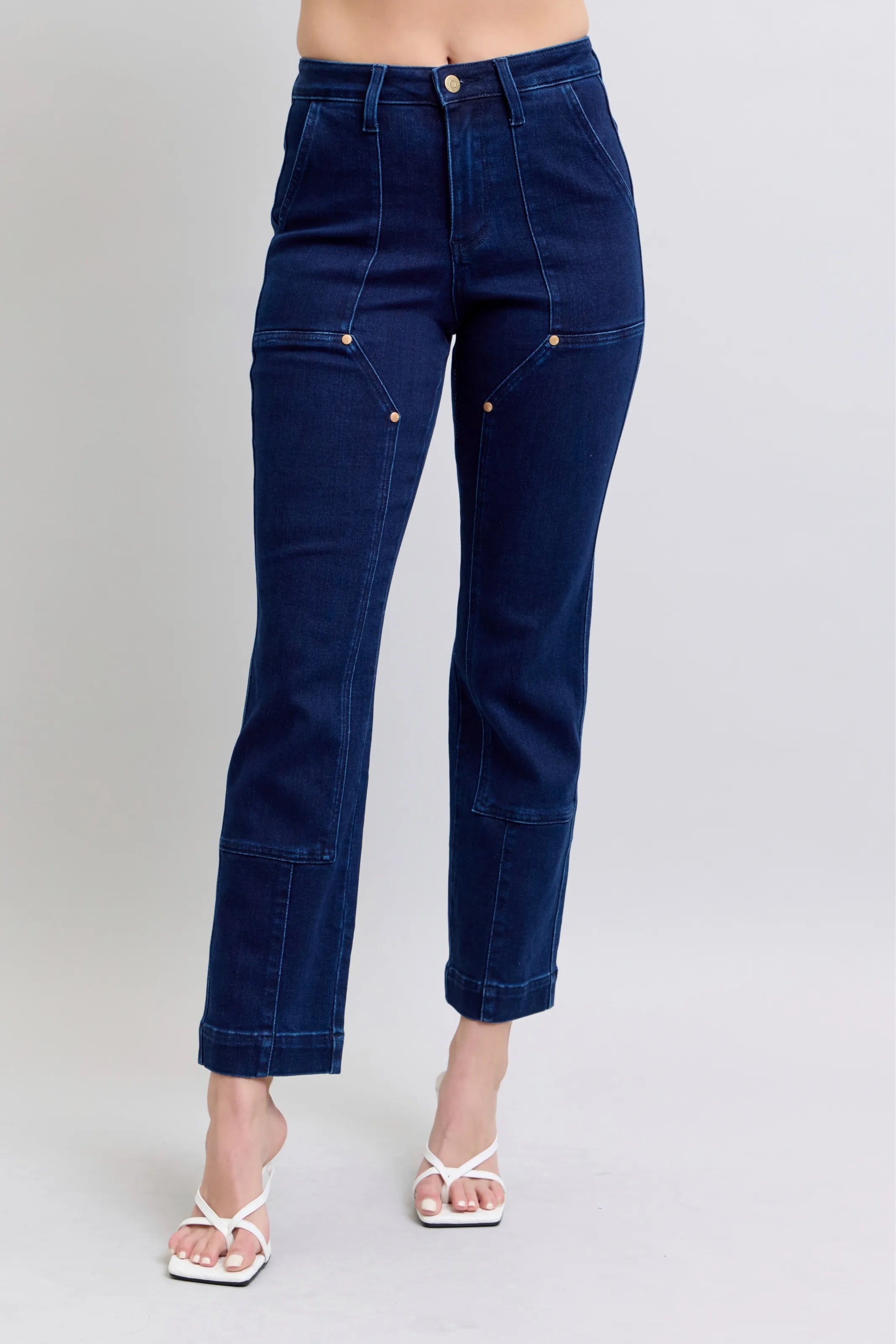 Judy Blue Full Size Hw Work Wear Knee Patch Straight Jeans Plus Size - cas7m