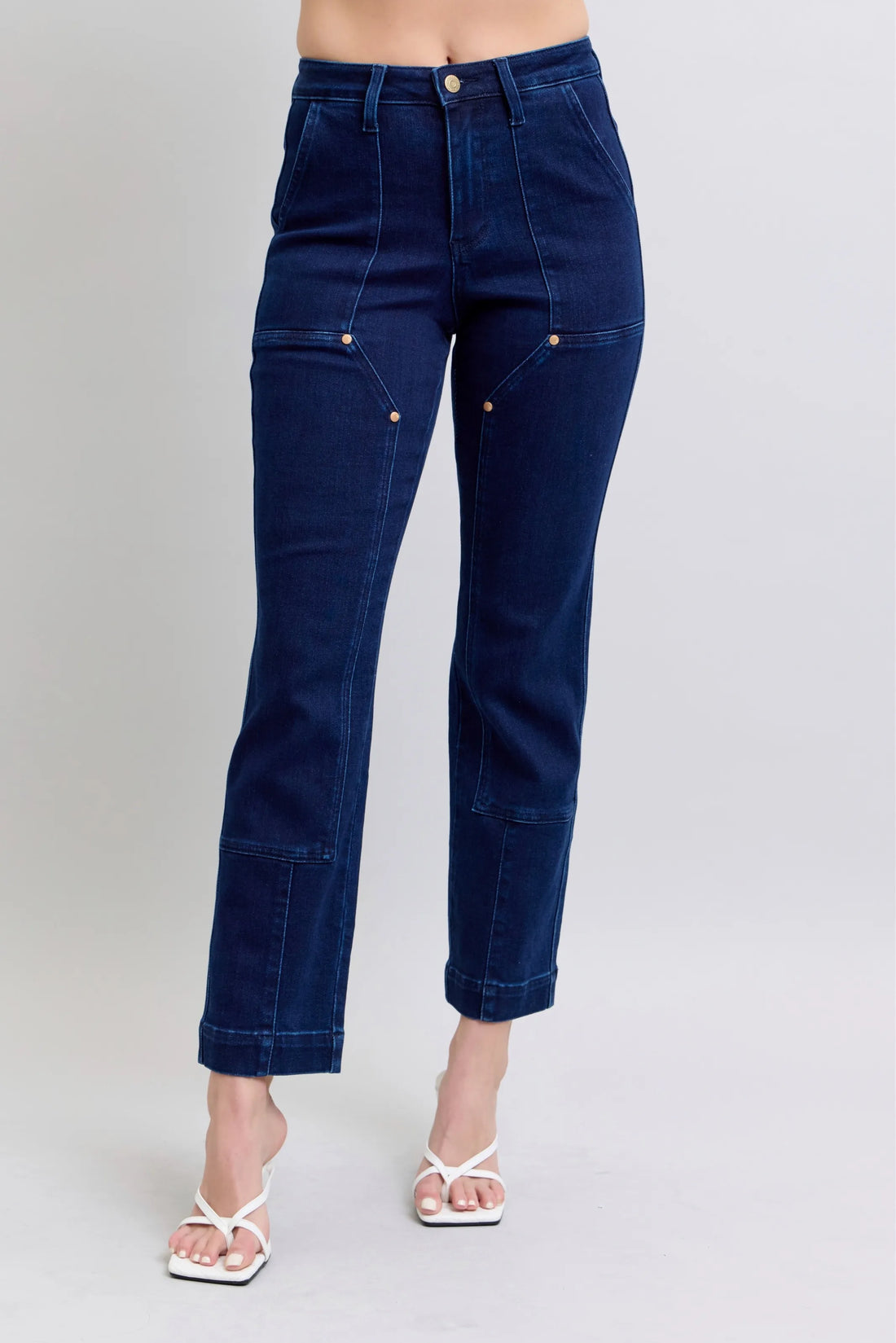 Judy Blue Full Size Hw Work Wear Knee Patch Straight Jeans Plus Size - cas7m
