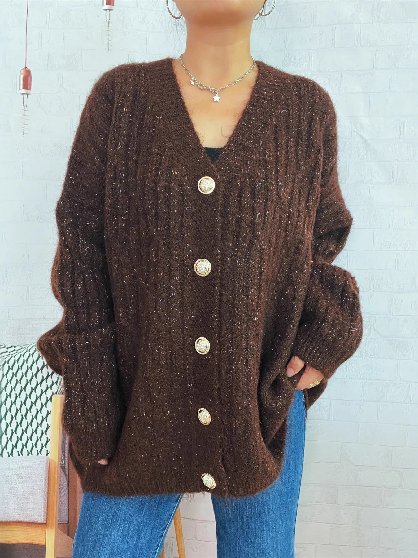 Cable Knit Button-Up Cardigan - cas7m