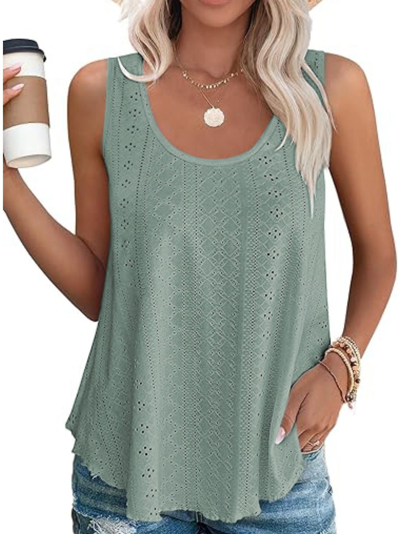 Eyelet Scoop Neck Tank - cas7m