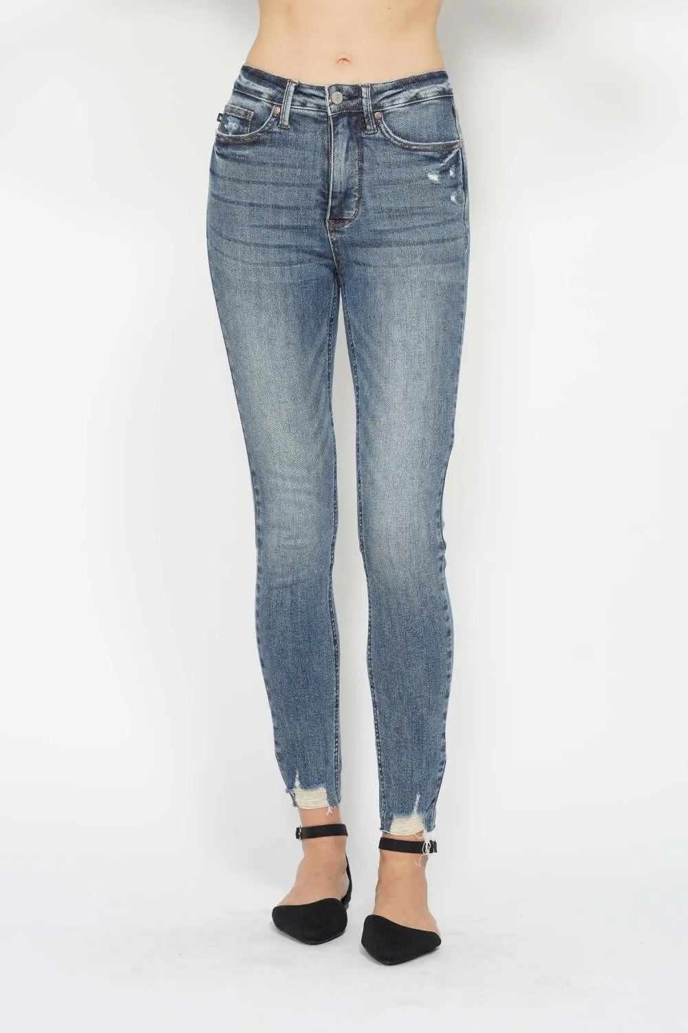Judy Blue Full Size Tummy Control Vintage Wash Hem Destroy Skinny Jeans - cas7m