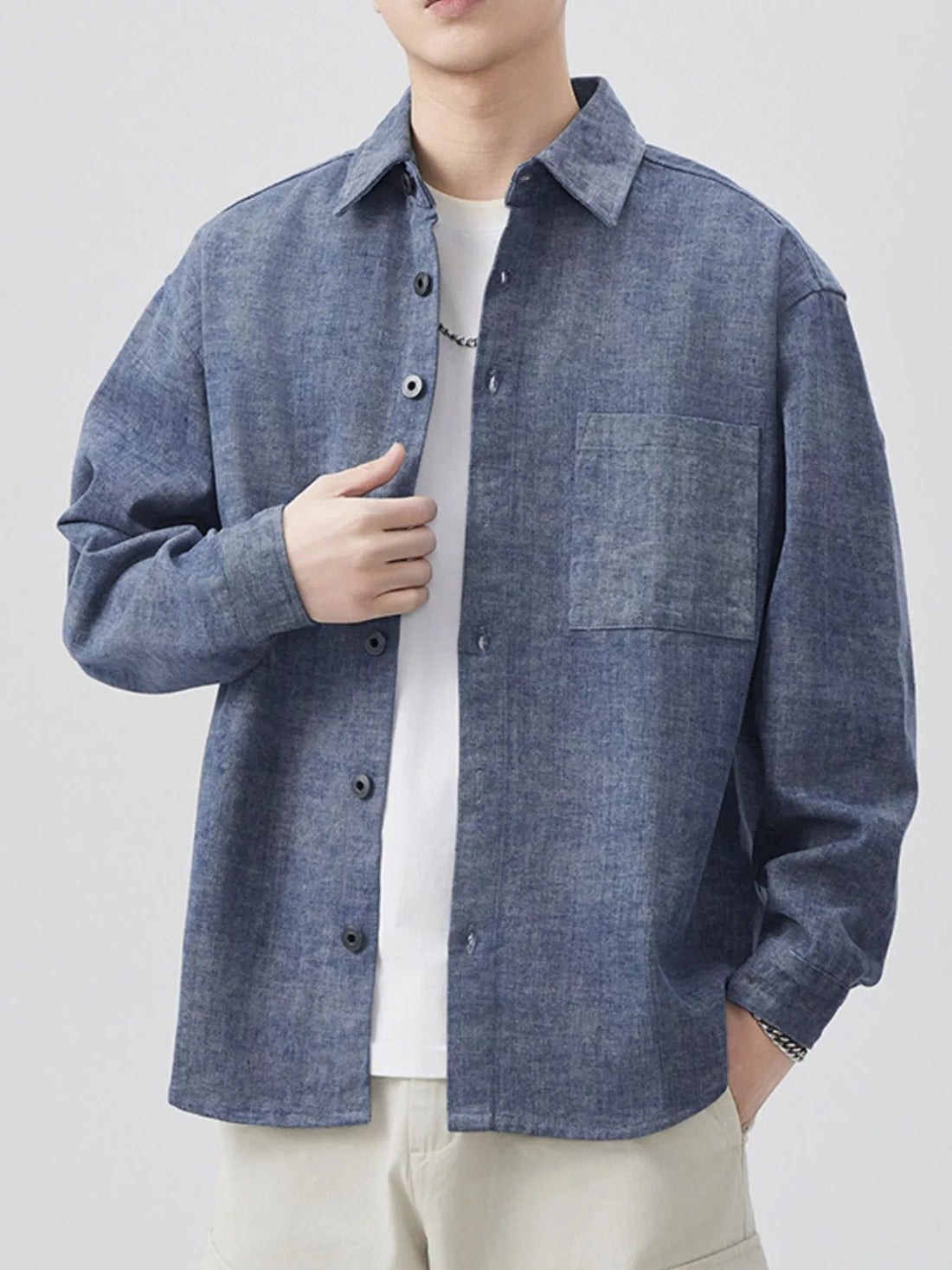 Men's Plus Size Button Up Long Sleeve Shirt - cas7m
