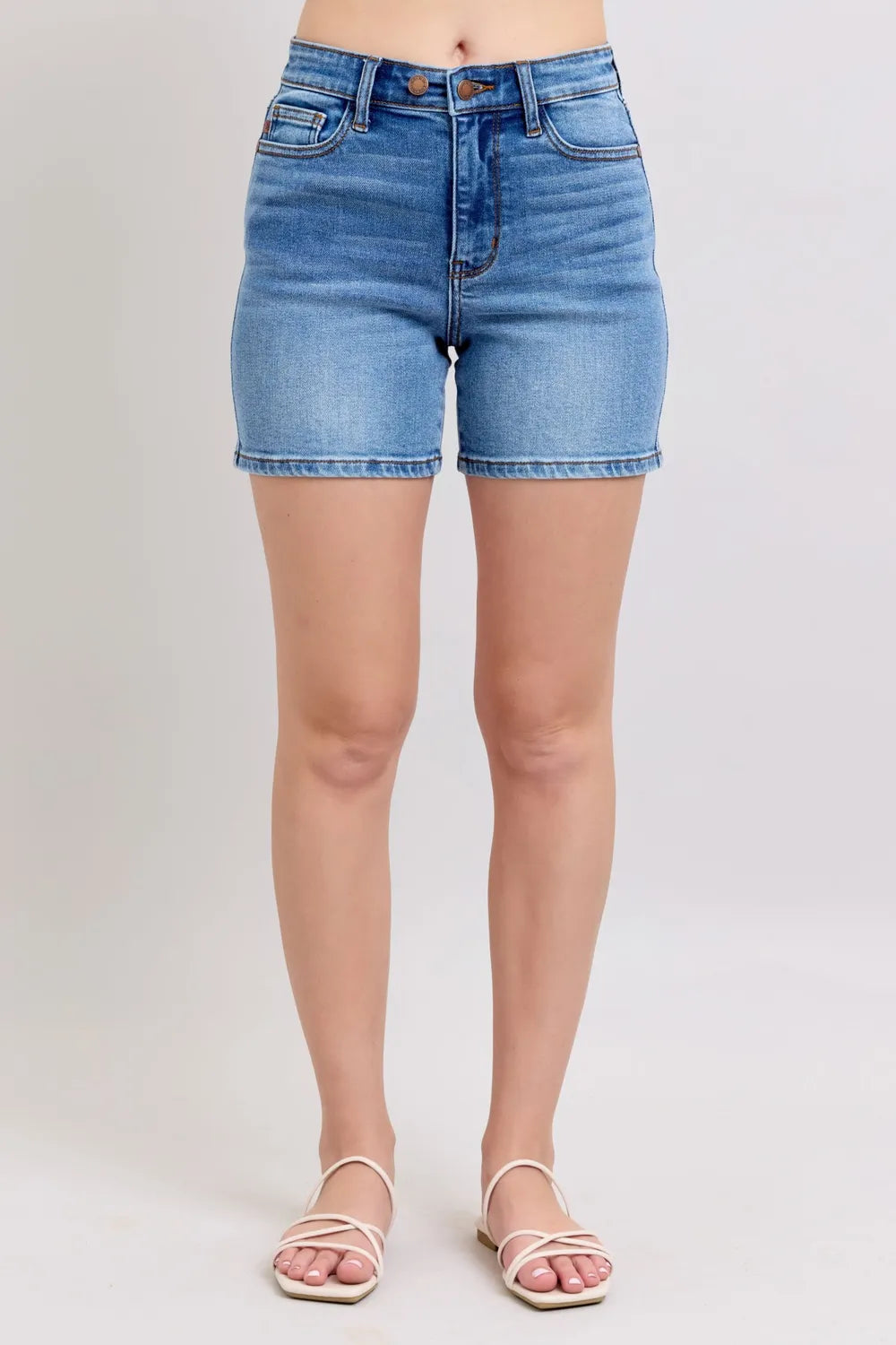 Judy Blue Full Size 2 Button Denim Shorts with Pockets Plus Size - cas7m