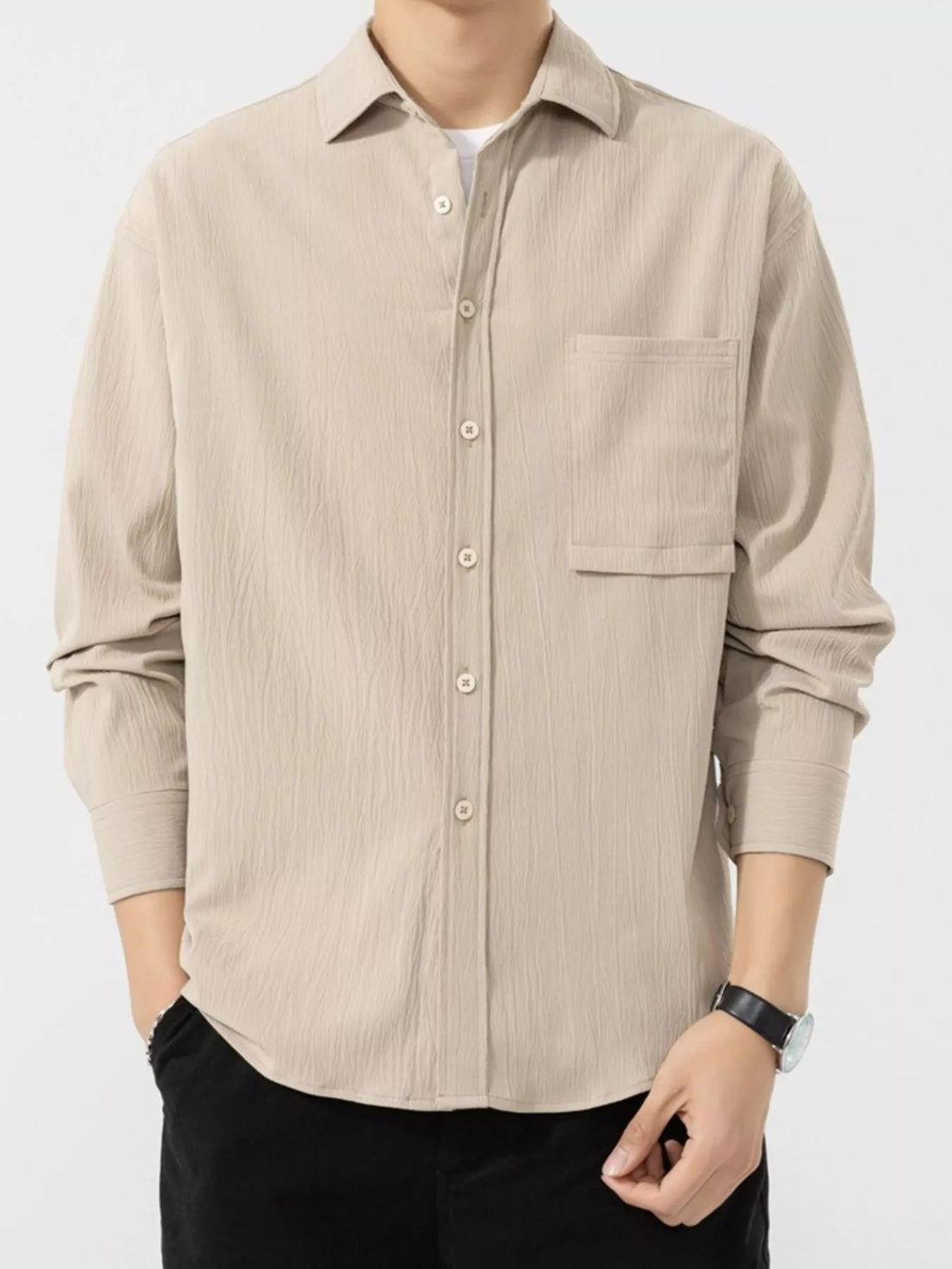 Men's Plus Size Button Up Long Sleeve Shirt - cas7m