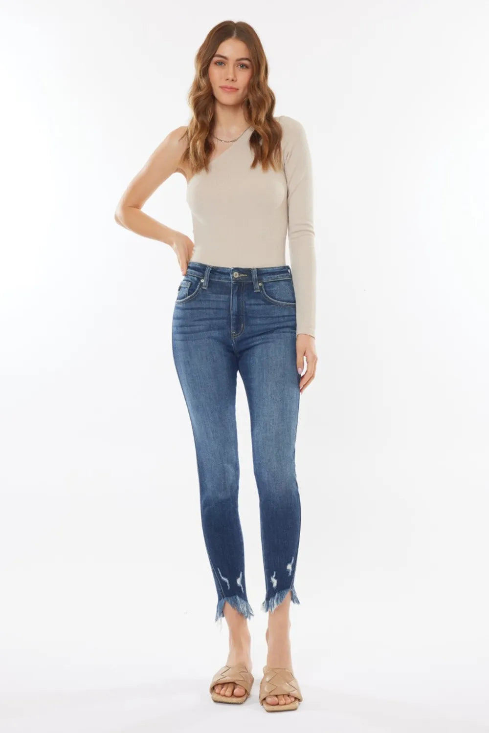 Kancan Raw Hem High Waist Cropped Jeans - cas7m
