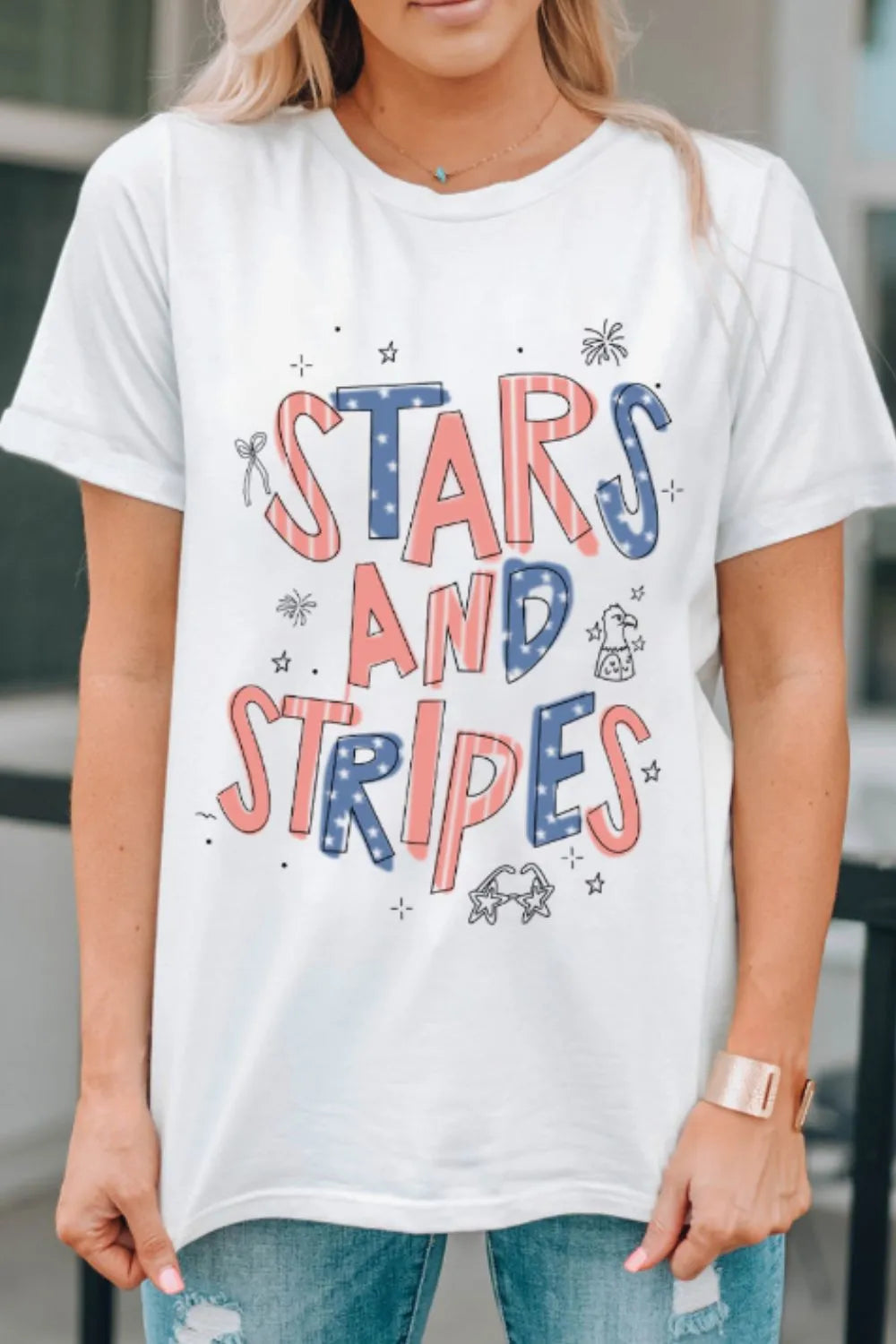 Stars and Stripes Patriotic Graphic T-Shirt - cas7m