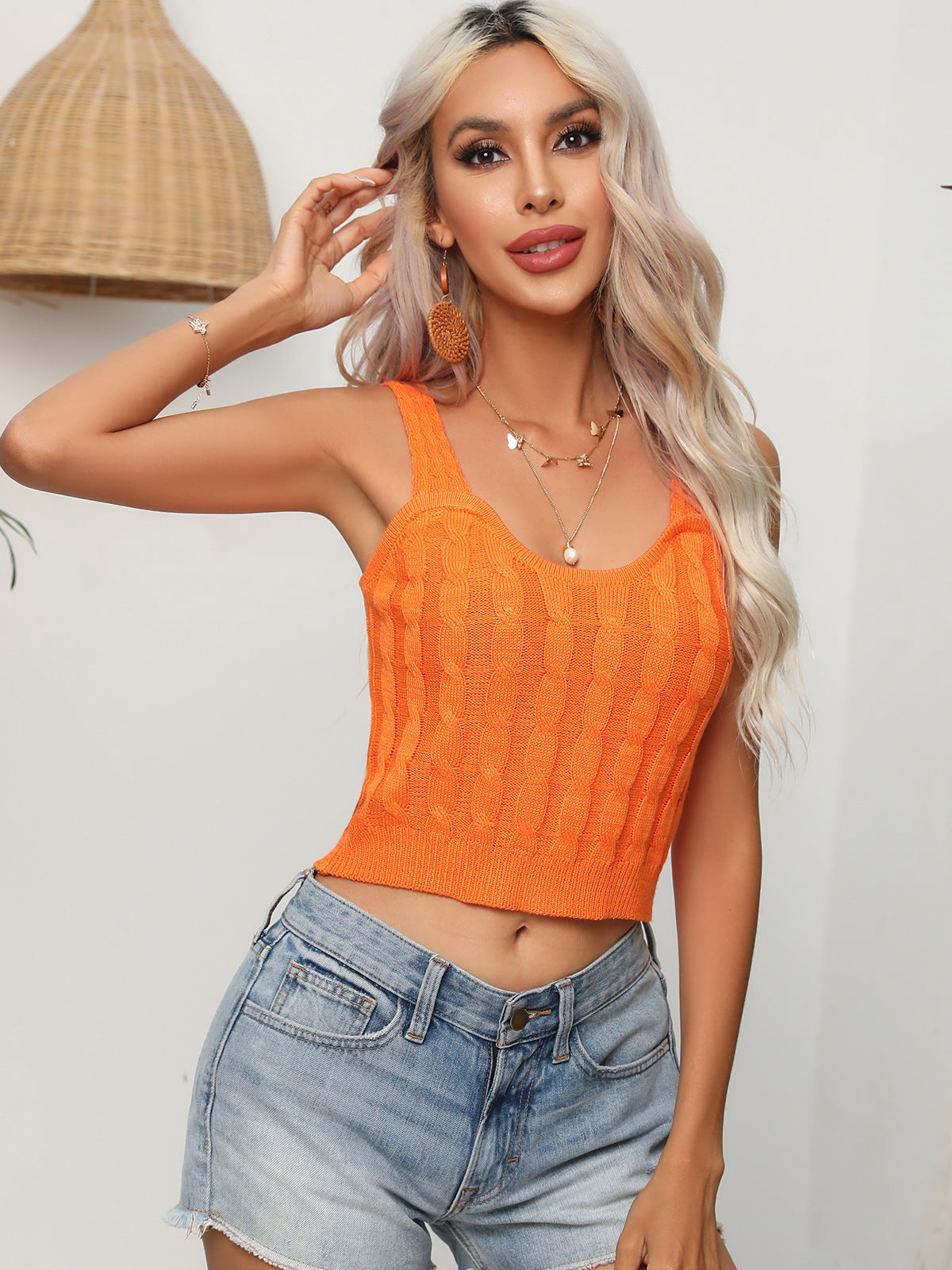Cable-Knit Cropped Knit Tank - cas7m