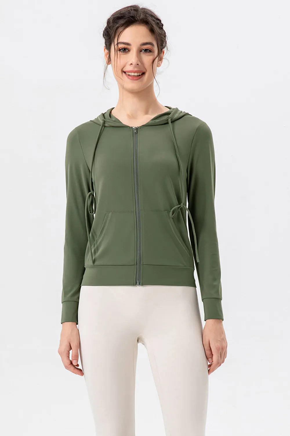 Drawstring Zip Up Hooded Active Outerwear - cas7m