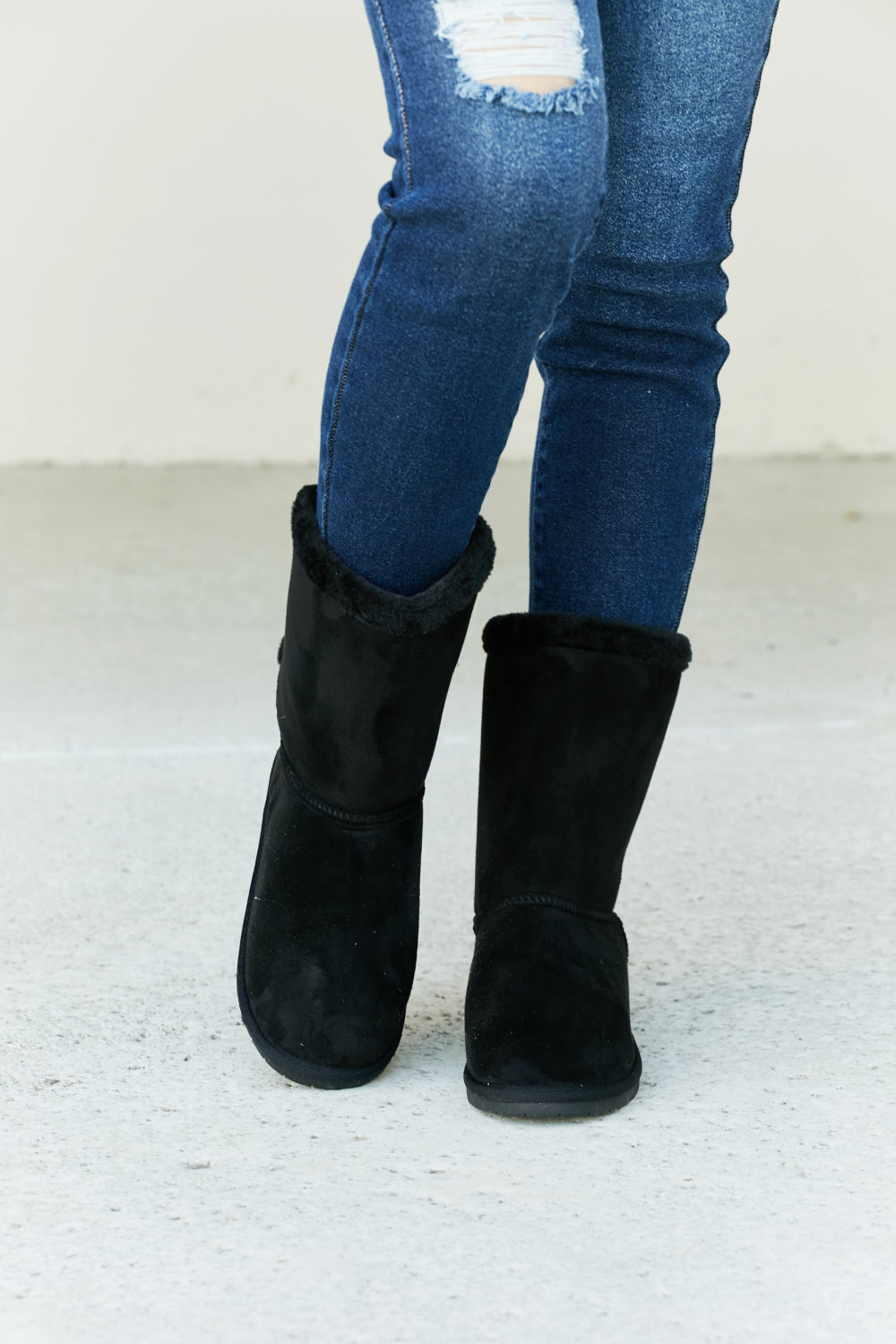 Forever Link Bow Detail Faux Suede Leather Snow Boots - cas7m