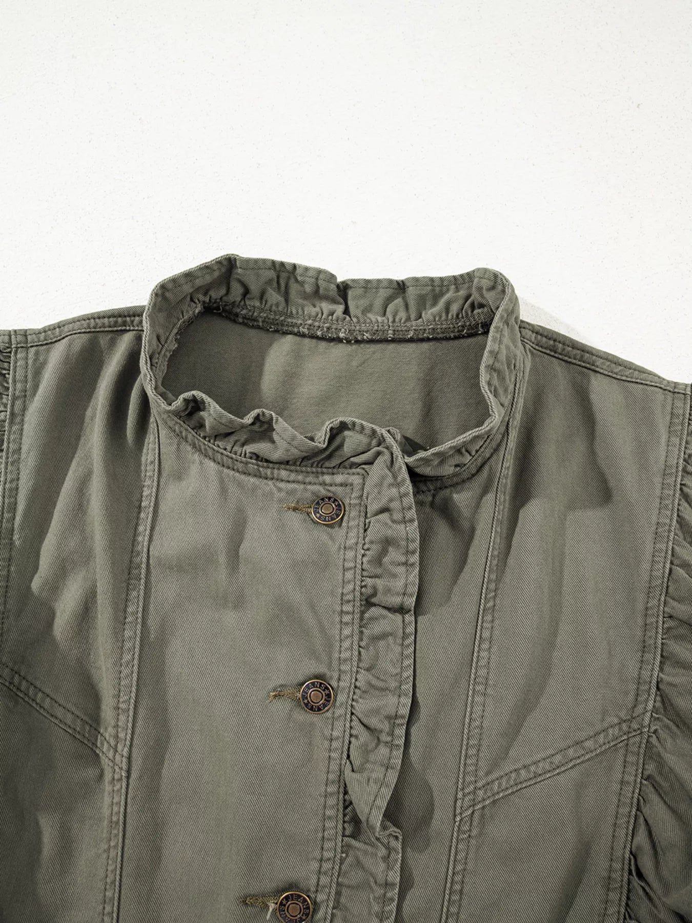 Ruffled Patchwork Denim Jacket Vest - cas7m