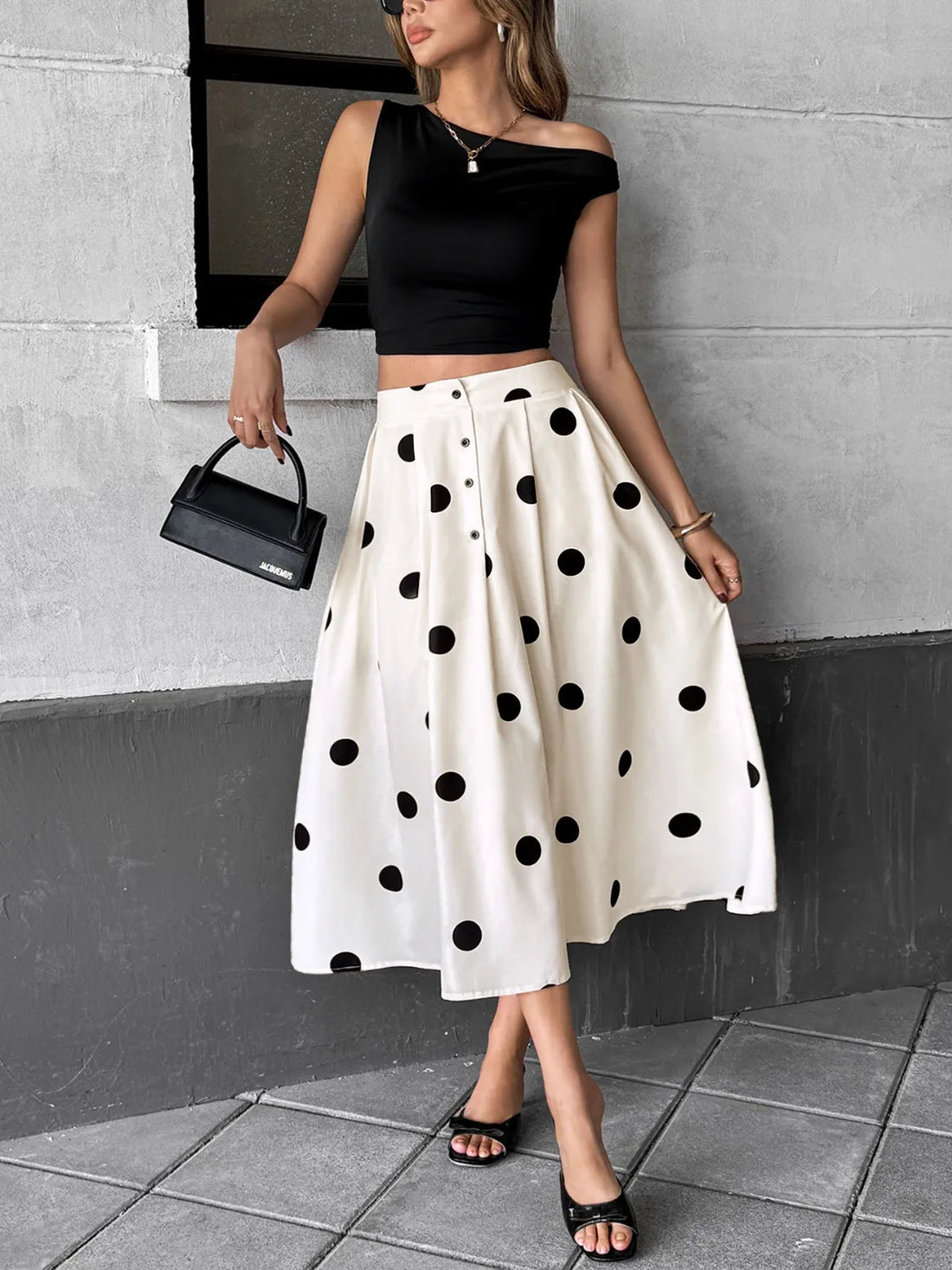 Buttoned Polyester Dress - Chic & Comfortable Women's Style - cas7m