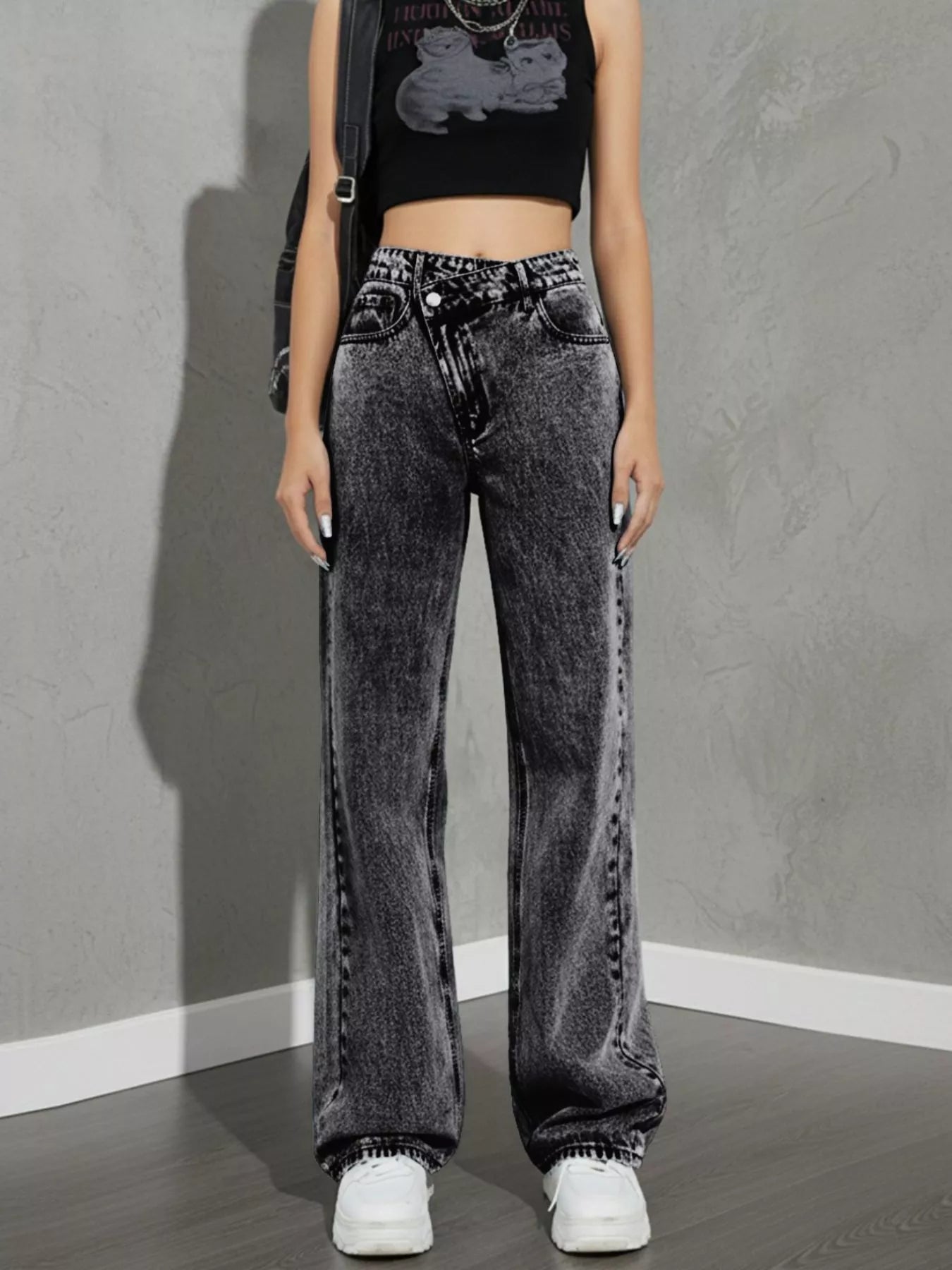 High Waist Wide Leg Jeans - cas7m