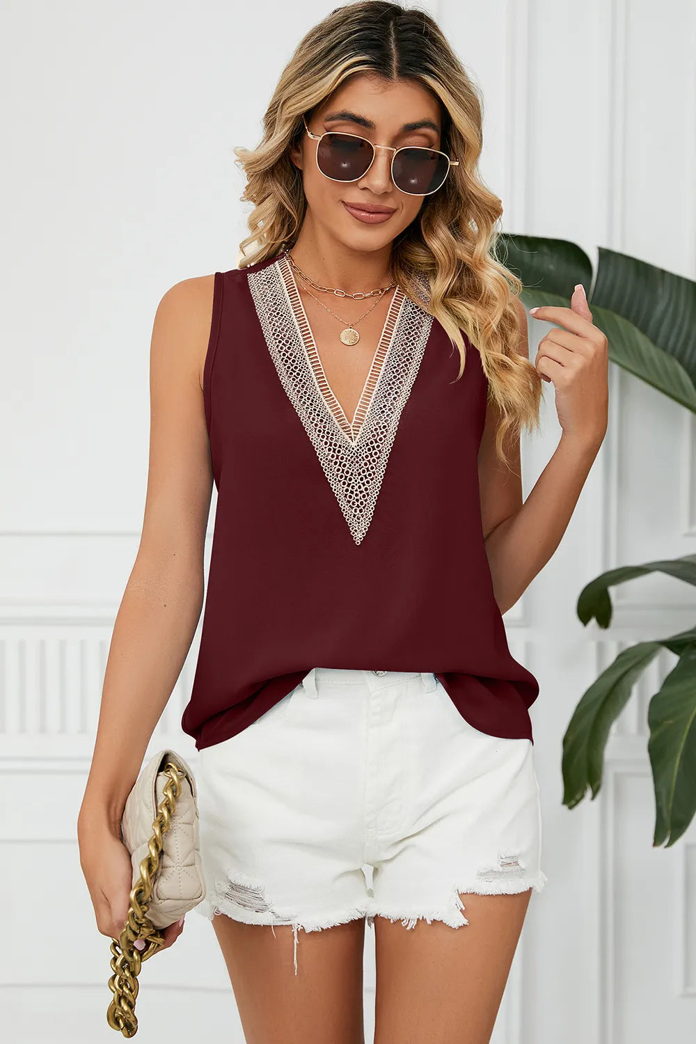 V-Neck Wide Strap Tank - cas7m