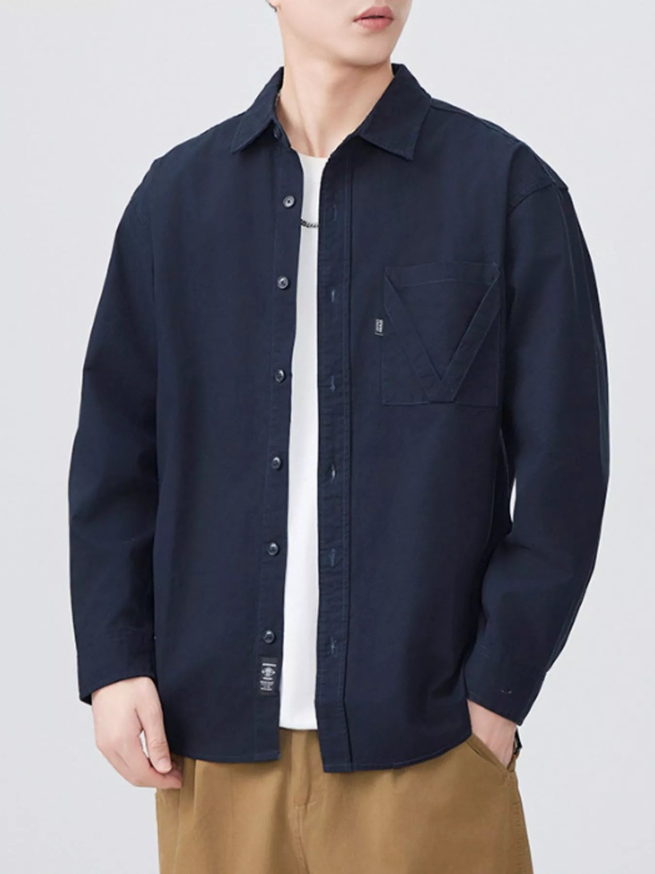 Men's Plus Size Button Up Long Sleeve Shirt - cas7m