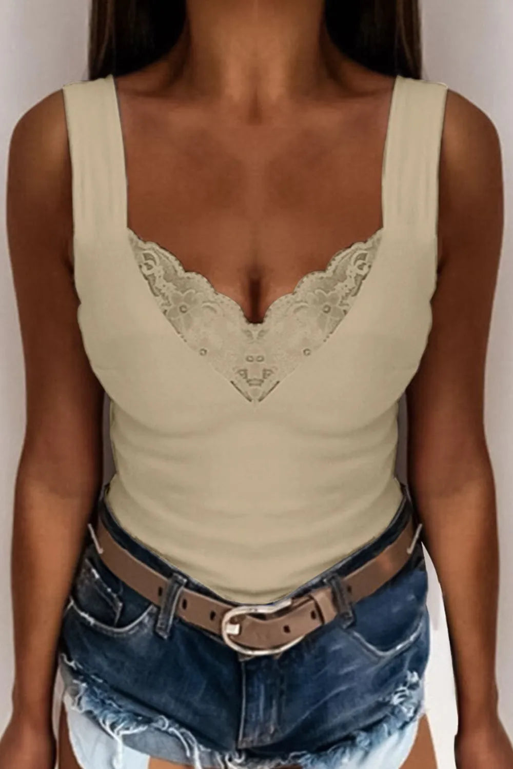 Full Size Lace Detail V-Neck Tank Plus Size - cas7m