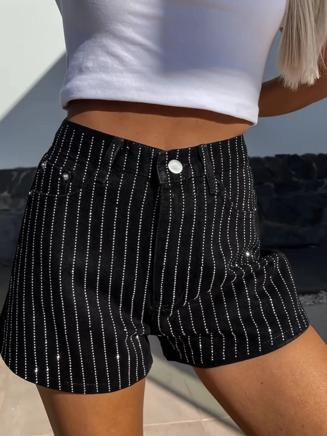 High Waist Wash Denim Shorts - cas7m