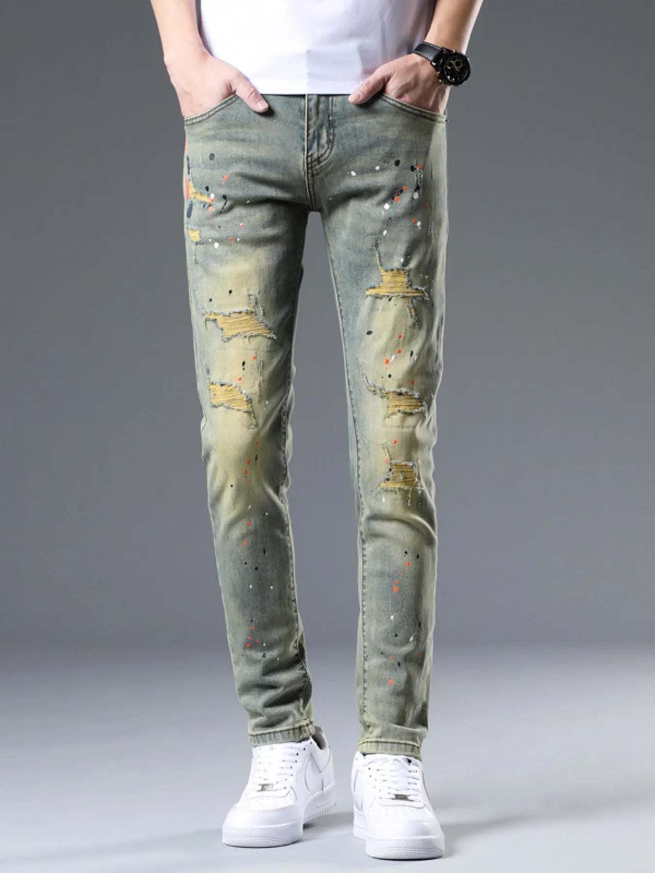 Men's Distressed Slim Fit Jeans - cas7m