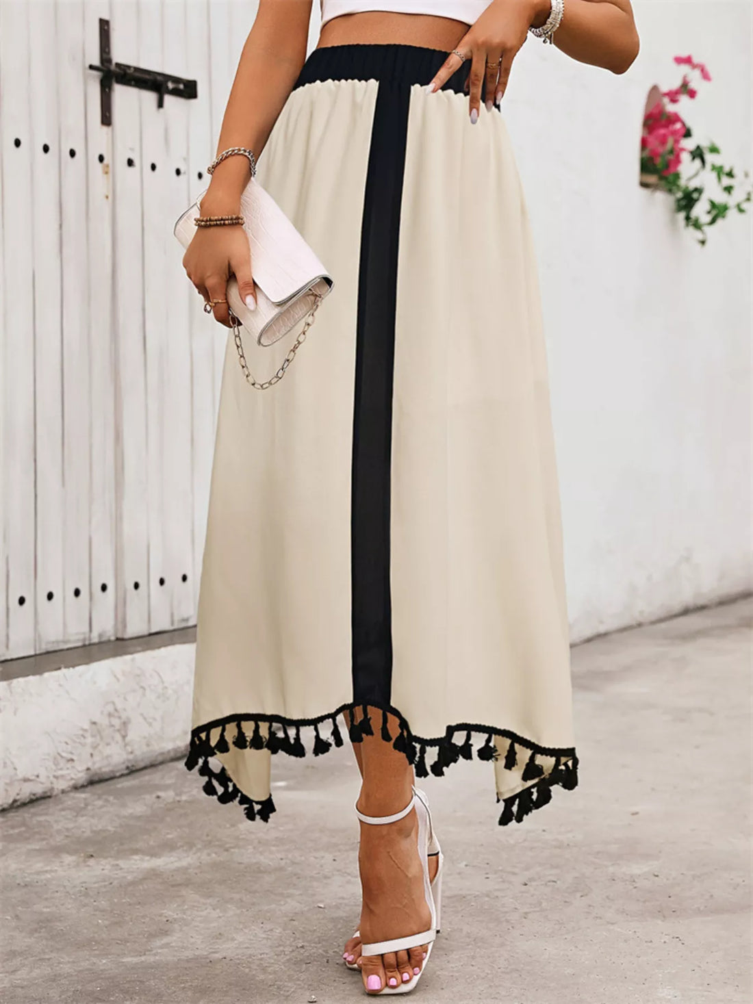 Tassel Trim High Waist Skirt - cas7m