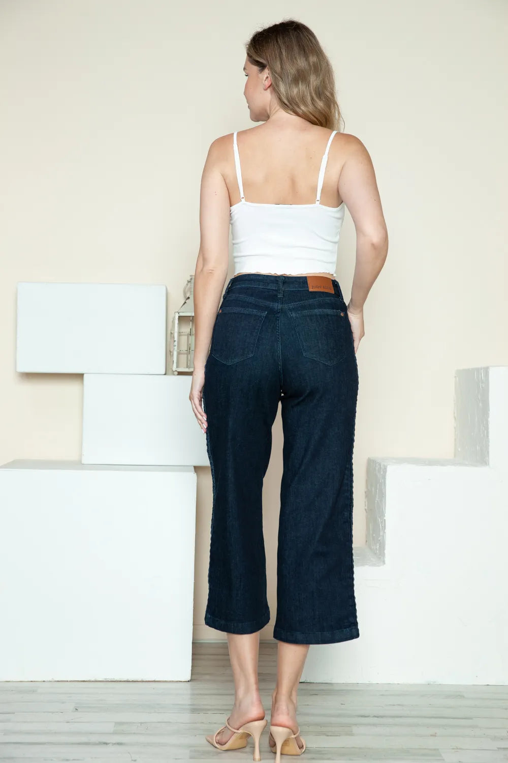 Judy Blue Full Size Side Seam Braid Detail Crop Wide Leg Jeans - cas7m