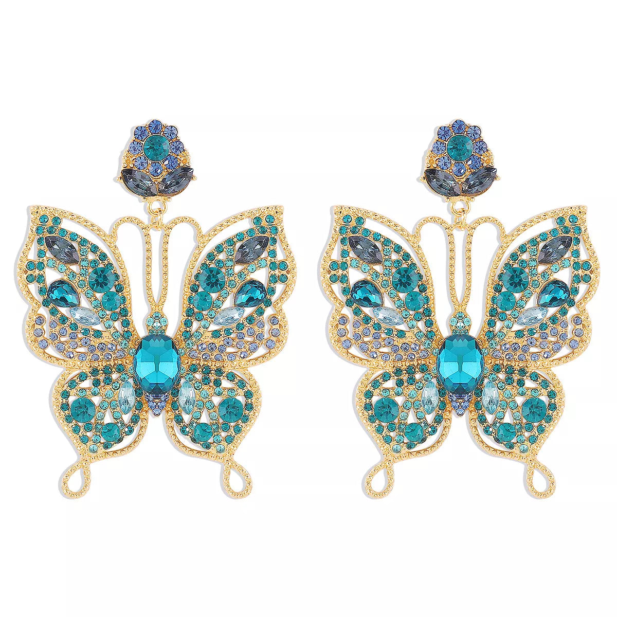 Butterfly Rhinestone Dangle Earrings - cas7m